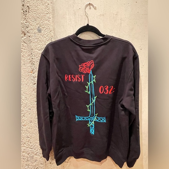 032c Unisex Black Embroidered Crewneck Sweatshirt - Picture 3 of 6